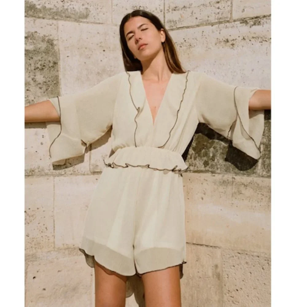 BLOGGER'S FAVE! Zara Ruffled Jumpsuit Romper Oyster White NWT